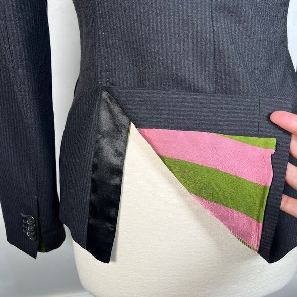 Paul Smith Women's Pinstripe Blazer Jacket 44 Black Virgin Wool Career Work - Picture 9 of 13